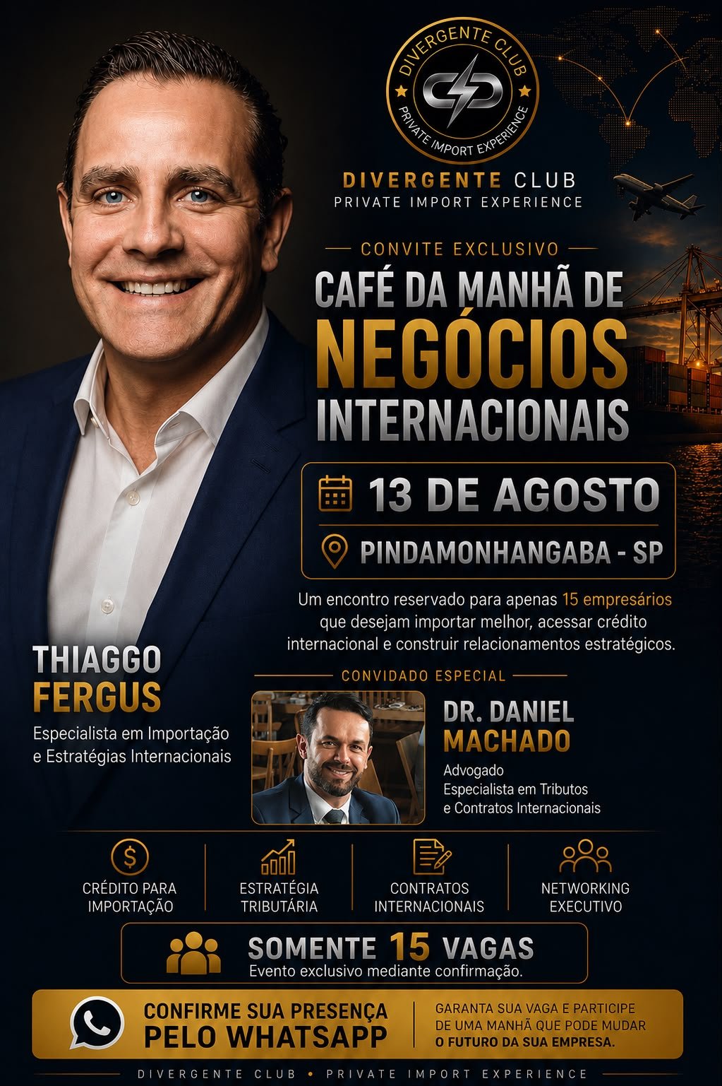 Convite Oficial · Café da Manhã de Negócios Internacionais — 13 de Agosto · Pindamonhangaba/SP